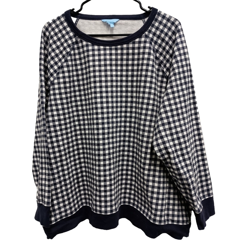 Draper James Natalie Sweatshirt Womens Size 2X Black White Plaid Lounge Pullover